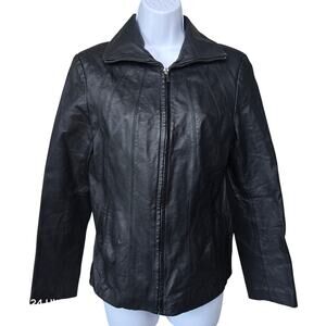 East5th 100% Genuine Black Leather Jacket Zippered Lined Pockets Women's S